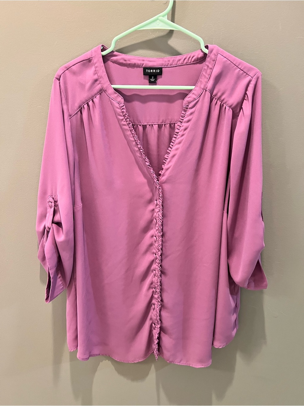 torrid Rose-Pink Ruffle-Front V-Neck Blouse